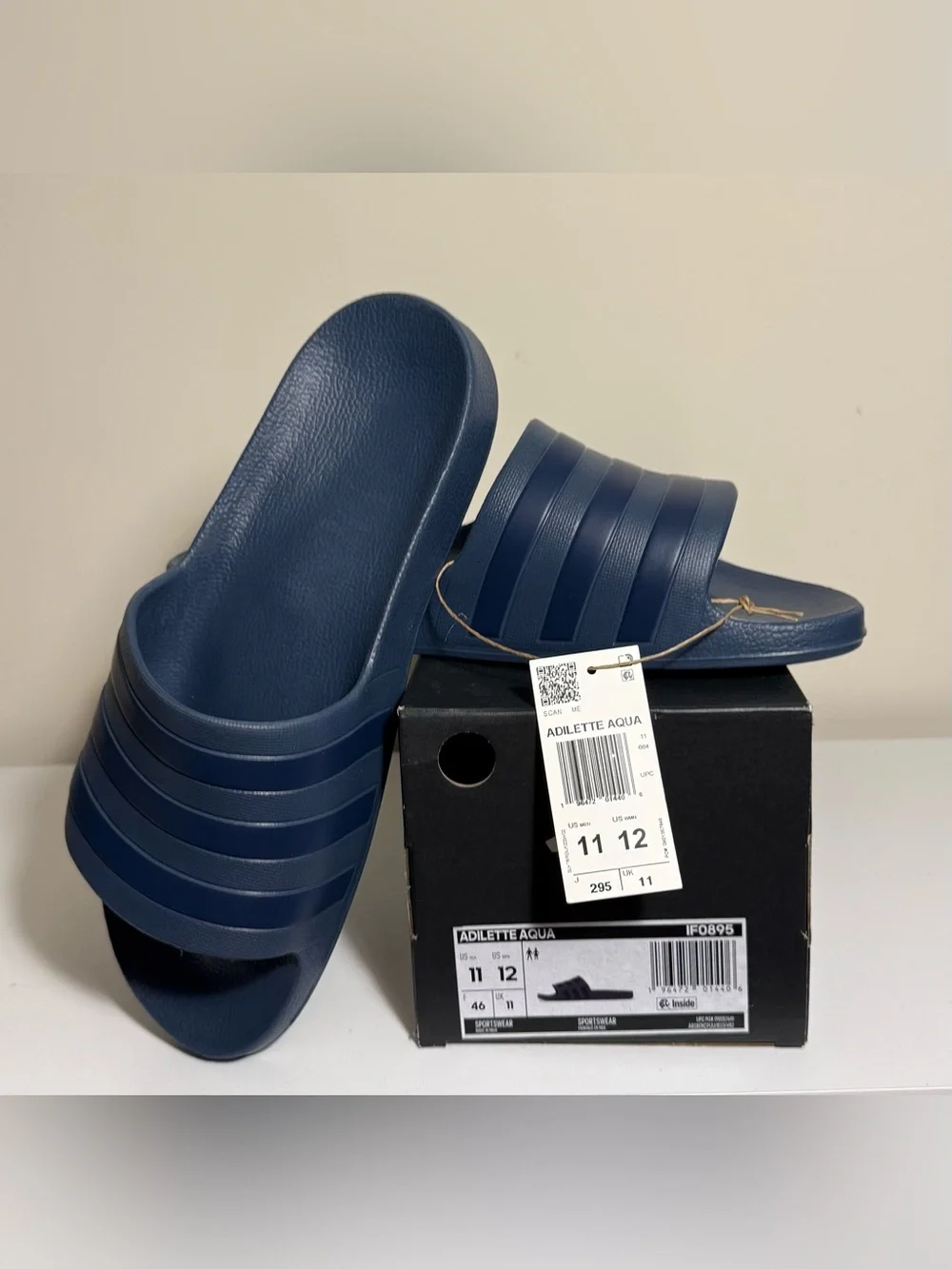 Adidas Adilette Aqua Slide Sandals in Navy Blue - Picture 1 of 6